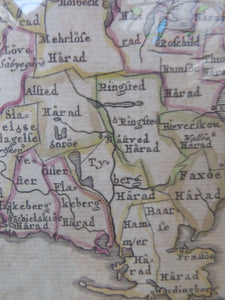 DENMARK. Genuine Antique Map. Island of Zealand. 18th Century Andrew AKERMAN Map. Engraved by E. Osterberg