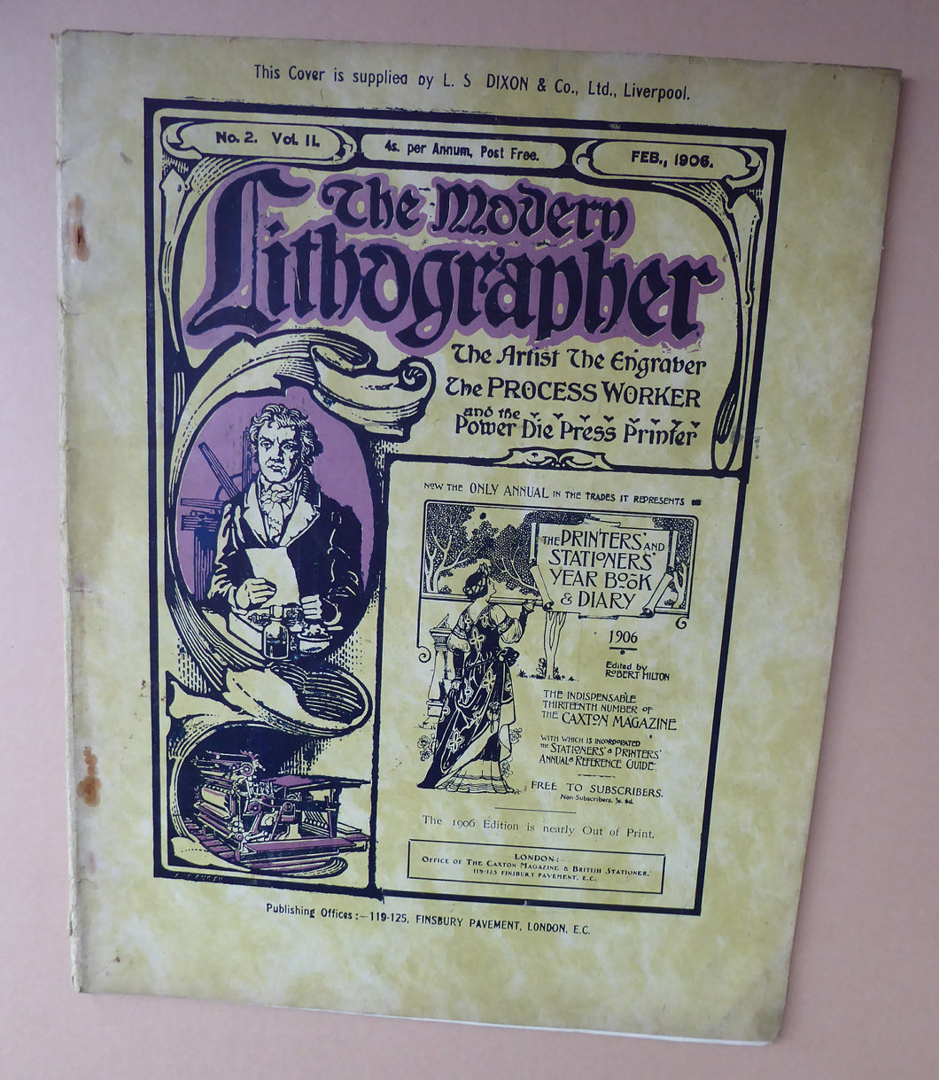 RARE 1906 ART MAGAZINE. The Modern Lithographer. Published London February 1906; Includes Genuine Art Nouveau Lithograph