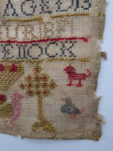 1803 ANTIQUE Embroidered Sampler. Genuine Scottish GEORGIAN Textile. Pink House Decoration by Mary Wylie of Greenock