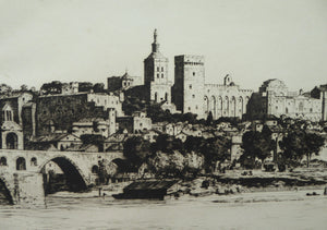 Stanley Anderson Drypoint Etching Avignon from the Rhone 1920s