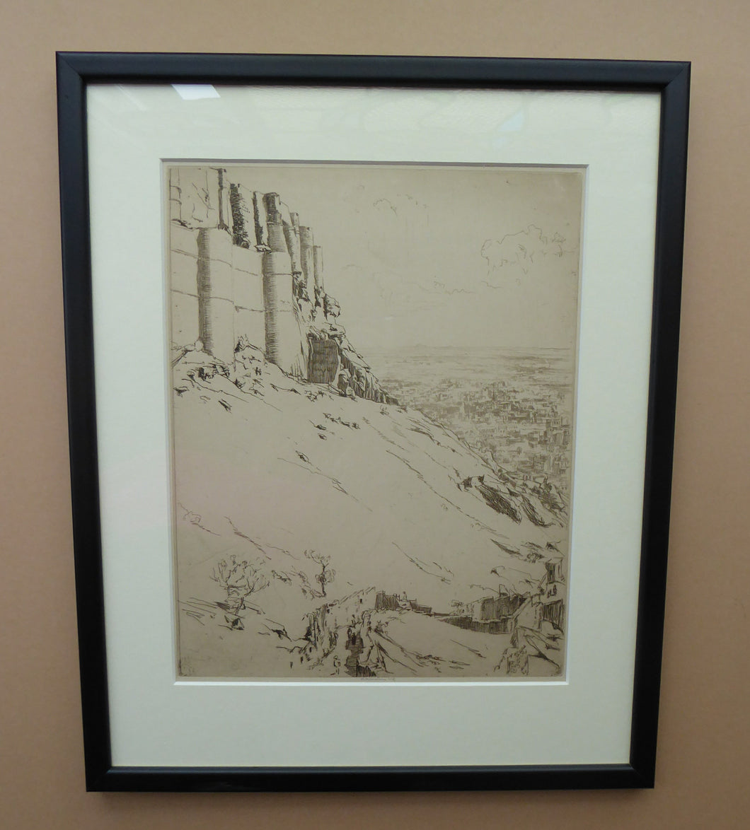 SCOTTISH ART. Ernest Stephen Lumsden. Etching entitled: Fort and City. Pencil Signed; 1914