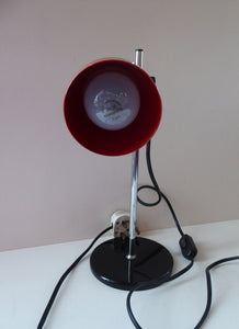 VINTAGE 1970s / 1980s  Red Enamel Metal Desk Lamp with Finger Switch. Good Condition