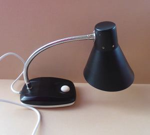 VINTAGE 1960s ENDON Black Enamel Metal Desk Lamp with Finger Button on the Base. Good Condition