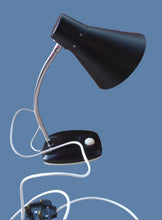 Load image into Gallery viewer, VINTAGE 1960s ENDON Black Enamel Metal Desk Lamp with Finger Button on the Base. Good Condition
