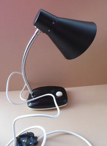 VINTAGE 1960s ENDON Black Enamel Metal Desk Lamp with Finger Button on the Base. Good Condition