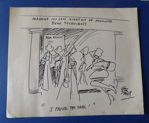LISTED ARTIST. Large Vintage CARTOON by Bill Tidy. Humourous Sexual Techniques Classes