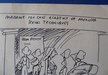Load image into Gallery viewer, LISTED ARTIST. Large Vintage CARTOON by Bill Tidy. Humourous Sexual Techniques Classes

