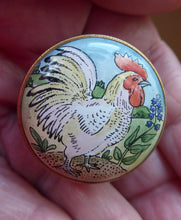 Load image into Gallery viewer, PAIR of Miniature Enamel Trinket Boxes. One HALCYON Days: Thank You. The other BILSTON Battersea with Chicken Image
