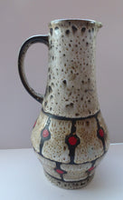 Load image into Gallery viewer, Vintage 1970s West German Pottery Handled Vase or Pitcher. JASBA WARE with Orange Polka Dot Pattern. 10 inches high
