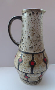 Vintage 1970s West German Pottery Handled Vase or Pitcher. JASBA WARE with Orange Polka Dot Pattern. 10 inches high