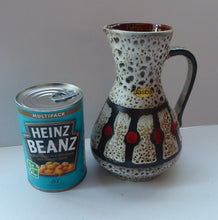 Load image into Gallery viewer, Vintage 1970s West German Pottery Handled Vase or Pitcher. JASBA WARE with Orange Polka Dot Pattern. 6 3/4 inches high
