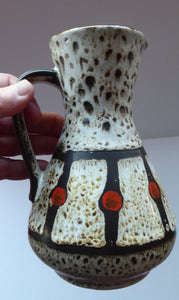 Vintage 1970s West German Pottery Handled Vase or Pitcher. JASBA WARE with Orange Polka Dot Pattern. 6 3/4 inches high
