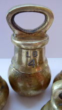 Load image into Gallery viewer, SIX English Pounds Antique BRASS Kitchen Scales Weight. Unusual Bell Shapes - Largest is 4lb. Good Display Pieces
