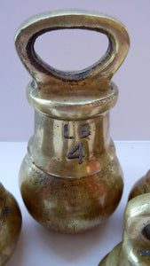 SIX English Pounds Antique BRASS Kitchen Scales Weight. Unusual Bell Shapes - Largest is 4lb. Good Display Pieces