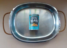 Load image into Gallery viewer, 1960s DANISH LUNDTOFTE Stainless Steel Serving Dish. Rare with Original Metal Cane Coated Serving Stand
