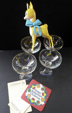 Load image into Gallery viewer, VINTAGE Babycham Job Lot: Large Plastic Babycham Bambi Fawn Model. 7 1/2 inches. Offered with four coupe glasses, Happy Christmas Beer Mat
