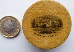 Antique 19th Century MAUCHLINE Ware Miniature Stamp Box, with a wee image of Inveraray Castle