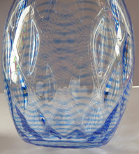 Load image into Gallery viewer, 1930s STEVENS AND WILLIAMS Glass Aquamarine Blue Threaded Vase With Golf Ball Pattern. 8 inches high
