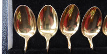 Load image into Gallery viewer, Vintage NORWEGIAN Solid Silver &amp; Harlequin Enamel DAVID ANDERSEN Gilt Silver Demitasse Coffee Spoons in Fitted Case
