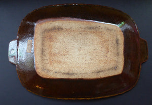 SCOTTISH POTTERY. Large 1970s Rustic Serving Platter. Davey Pottery, Castle Douglas, Kirkcudbrightshire. Abstract Fish Design
