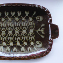 Load image into Gallery viewer, Large 1970s Rustic Serving Platter. Davey Pottery, Castle Douglas, Kirkcudbrightshire. Abstract Fish Design
