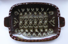 Load image into Gallery viewer, SCOTTISH POTTERY. Large 1970s Rustic Serving Platter. Davey Pottery, Castle Douglas, Kirkcudbrightshire. Abstract Fish Design
