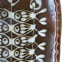 Load image into Gallery viewer, Large 1970s Rustic Serving Platter. Davey Pottery, Castle Douglas, Kirkcudbrightshire. Abstract Fish Design
