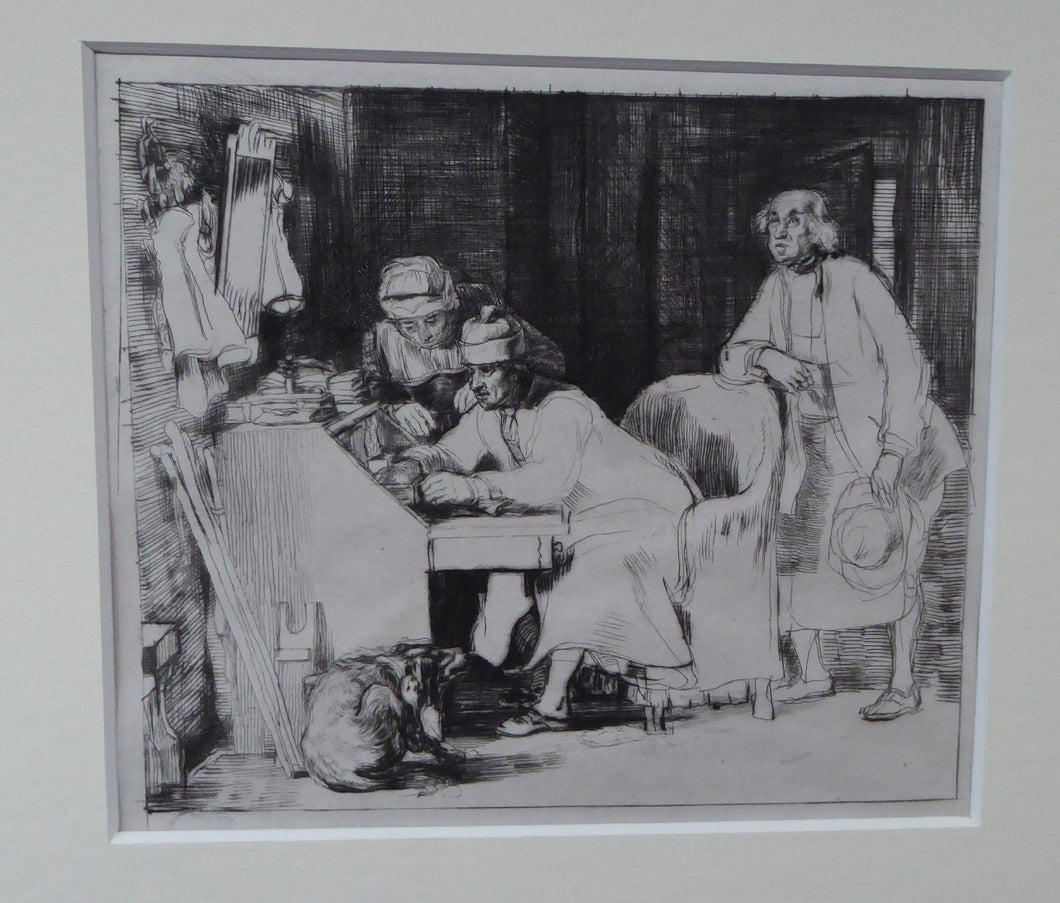 SCOTTISH ART. David Wilkie. The Lost Receipt. Original etching and drypoint on paper; c 1824. Wooden Frame