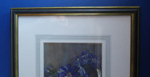Kate Cameron Signed Watercolour of Blue Daisies Framed 