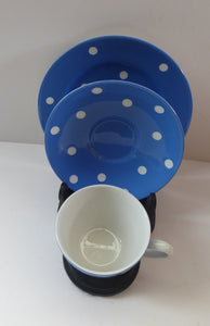 TG GREEN Cornishware  1960s Blue Domino Trio: Cup, Saucer and Side Plate
