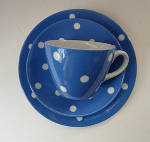 TG GREEN Cornishware  1960s Blue Domino Trio: Cup, Saucer and Side Plate