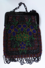 Load image into Gallery viewer, ART DECO Glass Beaded Bag with Unusual Black Clasp and Handle. LARGE Fabulous Vintage Evening Bag
