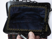 Load image into Gallery viewer, ART DECO Glass Beaded Bag with Unusual Black Clasp and Handle. LARGE Fabulous Vintage Evening Bag
