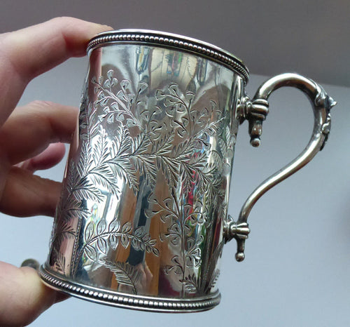 ANTIQUE Victorian Sterling SOLID SILVER Christening Mug with Gold Gilt Interior by William Evans