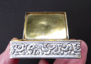 ANTIQUE 1870s Indian Chased Silver Oblong Snuff Box. TRICHINOPOLY. Hinged Lid and Gold Gilt Wash Interior
