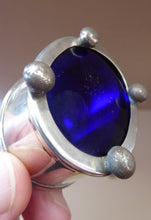 Load image into Gallery viewer, 1921 SOLID SILVER Pair of Table Salts with Simple Design. Original Fitted Bristol Blue Glass Liners. Excellent Condition.
