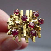 Load image into Gallery viewer, 1970s Vintage 9ct Gold Ring in the BRUTALIST Style. Set with Ruby Chips. Size P
