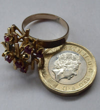 Load image into Gallery viewer, 1970s Vintage 9ct Gold Ring in the BRUTALIST Style. Set with Ruby Chips. Size P
