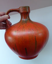 Load image into Gallery viewer, 1960s LARGE West German Ruscha Vase with Handle. Scarlet Red Thick Volcano Glaze
