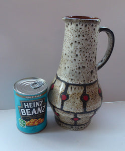 Vintage 1970s West German Pottery Handled Vase or Pitcher. JASBA WARE with Orange Polka Dot Pattern. 10 inches high