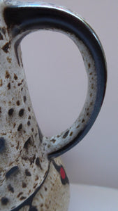Vintage 1970s West German Pottery Handled Vase or Pitcher. JASBA WARE with Orange Polka Dot Pattern. 10 inches high