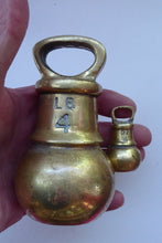 Load image into Gallery viewer, SIX English Pounds Antique BRASS Kitchen Scales Weight. Unusual Bell Shapes - Largest is 4lb. Good Display Pieces
