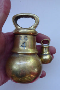 SIX English Pounds Antique BRASS Kitchen Scales Weight. Unusual Bell Shapes - Largest is 4lb. Good Display Pieces