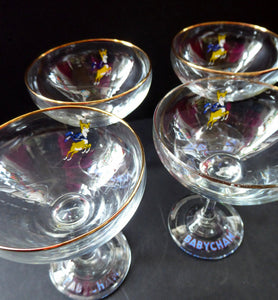 VINTAGE Babycham Job Lot: Large Plastic Babycham Bambi Fawn Model. 7 1/2 inches. Offered with four coupe glasses, Happy Christmas Beer Mat
