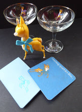 Load image into Gallery viewer, VINTAGE Babycham Job Lot: Small Plastic Babycham Bambi Fawn Model. 5 inches. Offered with two coupe glasses, beer mat and order pad
