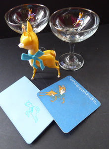 VINTAGE Babycham Job Lot: Small Plastic Babycham Bambi Fawn Model. 5 inches. Offered with two coupe glasses, beer mat and order pad