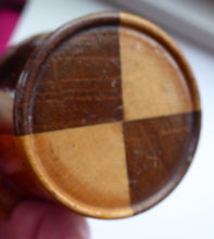 Load image into Gallery viewer, MINIATURE Antique Scottish Banded Treen Luggie or Porringer. Quaich Shape with Two Transfer Mauchline Images
