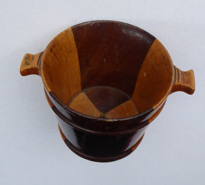 MINIATURE Antique Scottish Banded Treen Luggie or Porringer. Quaich Shape with Two Transfer Mauchline Images