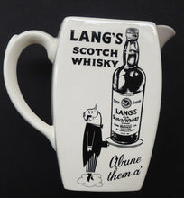 Load image into Gallery viewer, 1950s WHISKY JUG for Lang&#39;s Scotch Whisky. Comical Black &amp; White Image. Made by WADE. Excellent Condition
