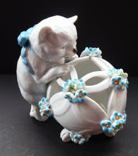 Load image into Gallery viewer, Pretty Victorian era SITZENDORF DRESDEN porcelain cat playing with a ball of wool, possibly a pot pourri holder
